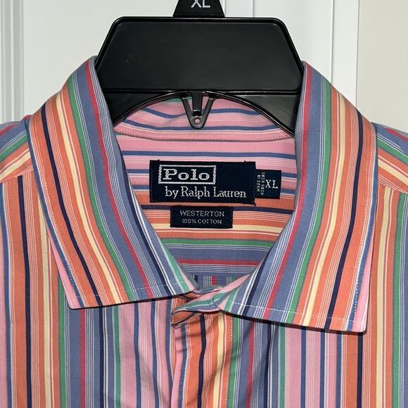 Polo by Ralph Lauren Westerton Pink Rainbow stripe Long Sleeve Shirt XL Big Man - Picture 1 of 5